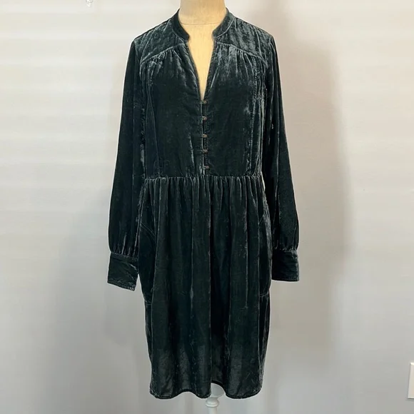 anthropologie holding horses velvet shirt dress Holding Horses Anthropologie Nantes Crushed Velvet Shirt Dress